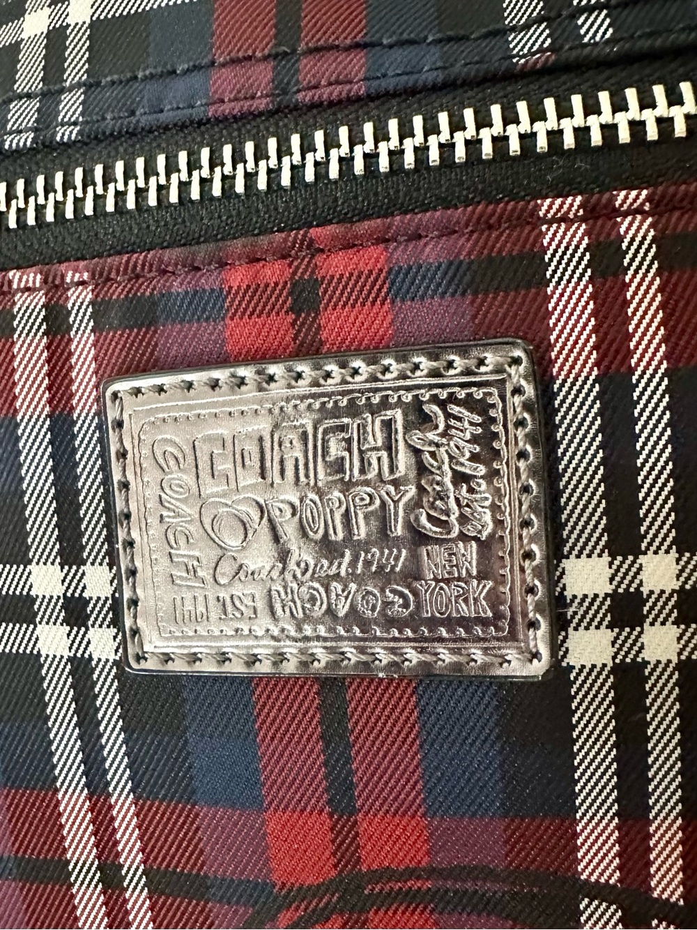 Coach Poppy Y2K 18713 Signature Sateen Tartan Glam Tote Red, Black White - Picture 7 of 16